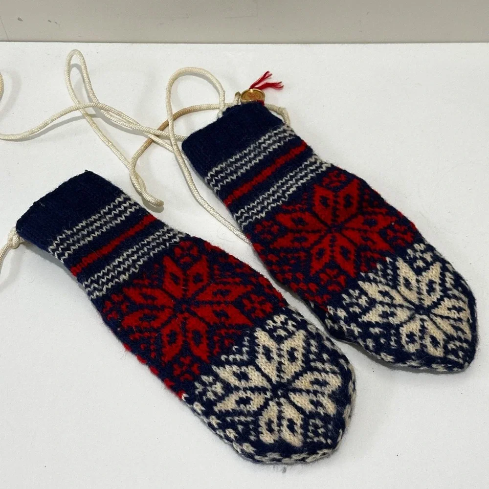 Vintage Selbu Hand Knitted Geo Pattern Norwegian Wool Mittens/Gloves One Size